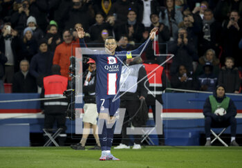 2023-03-04 - Kylian Mbappe of PSG celebrate his 201st goal for PSG, becoming the club's top scorer during the French championship Ligue 1 football match between Paris Saint-Germain (PSG) and FC Nantes (FCN) on March 4, 2023 at Parc des Princes stadium in Paris, France - FOOTBALL - FRENCH CHAMP - PARIS SG V NANTES - FRENCH LIGUE 1 - SOCCER