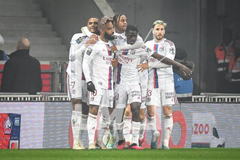 2023-03-10 - Alexandre LACAZETTE of Lyon celebrate his goal with teammates during the French championship Ligue 1 football match between LOSC Lille and Olympique Lyonnais (Lyon) on March 10, 2023 at Pierre Mauroy stadium in Villeneuve-d'Ascq near Lille, France - FOOTBALL - FRENCH CHAMP - LILLE V LYON - FRENCH LIGUE 1 - SOCCER