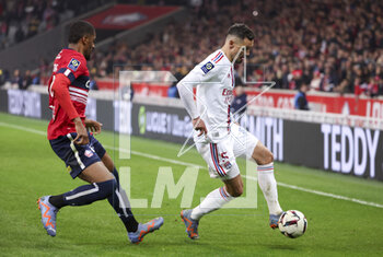 2023-03-10 - Dejan Lovren of Lyon, Alexsandro Ribeiro of Lille (left) during the French championship Ligue 1 football match between Losc Lille and Olympique Lyonnais (Lyon) on March 10, 2023 at Pierre Mauroy stadium in Villeneuve-d'Ascq near Lille, France - FOOTBALL - FRENCH CHAMP - LILLE V LYON - FRENCH LIGUE 1 - SOCCER