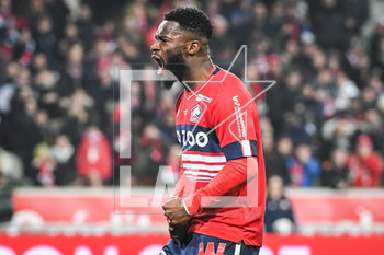 2023-03-10 - Jonathan BAMBA of Lille celebrates during the French championship Ligue 1 football match between LOSC Lille and Olympique Lyonnais (Lyon) on March 10, 2023 at Pierre Mauroy stadium in Villeneuve-d'Ascq near Lille, France - FOOTBALL - FRENCH CHAMP - LILLE V LYON - FRENCH LIGUE 1 - SOCCER