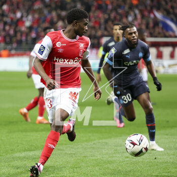 2023-03-19 - Cheick Keita of Reims during the French championship Ligue 1 football match between Stade de Reims and Olympique de Marseille on March 19, 2023 at Auguste Delaune stadium in Reims, France - FOOTBALL - FRENCH CHAMP - REIMS V MARSEILLE - FRENCH LIGUE 1 - SOCCER