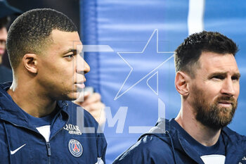 2023-04-02 - Kylian MBAPPE of PSG and Lionel (Leo) MESSI of PSG during the French championship Ligue 1 football match between Paris Saint-Germain and Olympique Lyonnais (Lyon) on April 2, 2023 at Parc des Princes stadium in Paris, France - FOOTBALL - FRENCH CHAMP - PARIS SG V LYON - FRENCH LIGUE 1 - SOCCER