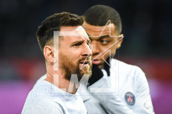 2023-04-02 - Lionel (Leo) MESSI of PSG and Kylian MBAPPE of PSG during the French championship Ligue 1 football match between Paris Saint-Germain and Olympique Lyonnais (Lyon) on April 2, 2023 at Parc des Princes stadium in Paris, France - FOOTBALL - FRENCH CHAMP - PARIS SG V LYON - FRENCH LIGUE 1 - SOCCER