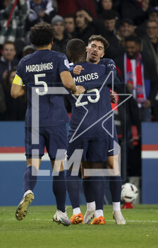 2023-04-15 - Vitinha of PSG celebrates his goal with teammates during the French championship Ligue 1 football match between Paris Saint-Germain and RC Lens on April 15, 2023 at Parc des Princes stadium in Paris, France - FOOTBALL - FRENCH CHAMP - PARIS SG V LENS - FRENCH LIGUE 1 - SOCCER