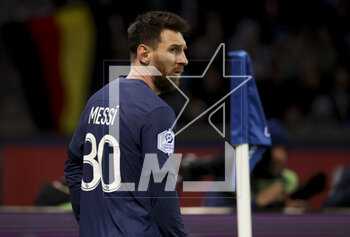2023-04-15 - Lionel Messi of PSG during the French championship Ligue 1 football match between Paris Saint-Germain (PSG) and RC Lens on April 15, 2023 at Parc des Princes stadium in Paris, France - FOOTBALL - FRENCH CHAMP - PARIS SG V LENS - FRENCH LIGUE 1 - SOCCER
