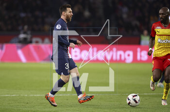 2023-04-15 - Lionel Messi of PSG during the French championship Ligue 1 football match between Paris Saint-Germain (PSG) and RC Lens on April 15, 2023 at Parc des Princes stadium in Paris, France - FOOTBALL - FRENCH CHAMP - PARIS SG V LENS - FRENCH LIGUE 1 - SOCCER
