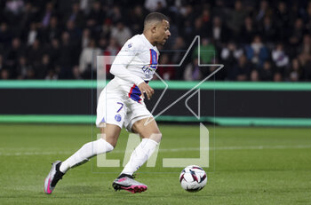 2023-04-21 - Kylian Mbappe of PSG scores his second goal during the French championship Ligue 1 football match between SCO Angers and Paris Saint-Germain (PSG) on April 21, 2023 at Stade Raymond Kopa in Angers, France - FOOTBALL - FRENCH CHAMP - ANGERS V PARIS SG - FRENCH LIGUE 1 - SOCCER