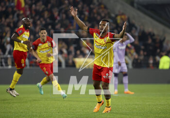2023-04-22 - Lois Openda of Lens celebrates his first goal during the French championship Ligue 1 football match between RC Lens and AS Monaco on April 22, 2023 at Bollaert-Delelis stadium in Lens, France - FOOTBALL - FRENCH CHAMP - LENS V MONACO - FRENCH LIGUE 1 - SOCCER