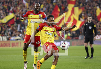 2023-04-22 - Lois Openda of Lens celebrates his second goal with Seko Fofana during the French championship Ligue 1 football match between RC Lens and AS Monaco on April 22, 2023 at Bollaert-Delelis stadium in Lens, France - FOOTBALL - FRENCH CHAMP - LENS V MONACO - FRENCH LIGUE 1 - SOCCER
