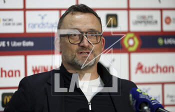 2023-04-22 - Coach of Lens Franck Haise answers to the media during the post-match press conference following the French championship Ligue 1 football match between RC Lens and AS Monaco on April 22, 2023 at Bollaert-Delelis stadium in Lens, France - FOOTBALL - FRENCH CHAMP - LENS V MONACO - FRENCH LIGUE 1 - SOCCER