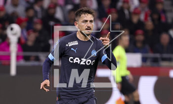 2023-04-23 - Cengiz Under of Marseille celebrates his goal during the French championship Ligue 1 football match between Olympique Lyonnais (Lyon) and Olympique de Marseille on April 23, 2023 at Groupama stadium in Decines-Charpieu near Lyon, France - FOOTBALL - FRENCH CHAMP - LYON V MARSEILLE - FRENCH LIGUE 1 - SOCCER