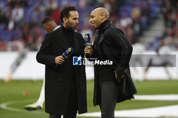 2023-04-23 - Thierry HENRY of Amazon Prime and Thibault LE ROL of Amazon Prime during the French championship Ligue 1 football match between Olympique Lyonnais (Lyon) and Olympique de Marseille on April 23, 2023 at Groupama stadium in Decines-Charpieu near Lyon, France - FOOTBALL - FRENCH CHAMP - LYON V MARSEILLE - FRENCH LIGUE 1 - SOCCER
