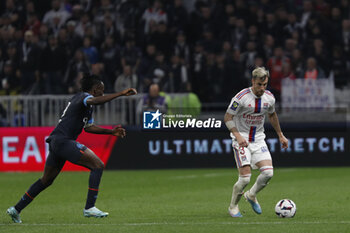 2023-04-23 - Nicolas TAGLIAFICO of Lyon during the French championship Ligue 1 football match between Olympique Lyonnais (Lyon) and Olympique de Marseille on April 23, 2023 at Groupama stadium in Decines-Charpieu near Lyon, France - FOOTBALL - FRENCH CHAMP - LYON V MARSEILLE - FRENCH LIGUE 1 - SOCCER