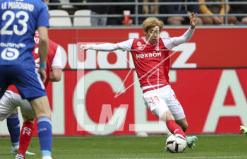 2023-04-23 - Junya Ito of Reims during the French championship Ligue 1 football match between Stade de Reims and RC Strasbourg on April 23, 2023 at Stade Auguste Delaune in Reims, France - FOOTBALL - FRENCH CHAMP - REIMS V STRASBOURG - FRENCH LIGUE 1 - SOCCER