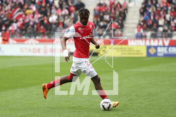 2023-04-23 - Emmanuel Agbadou of Reims during the French championship Ligue 1 football match between Stade de Reims and RC Strasbourg on April 23, 2023 at Stade Auguste Delaune in Reims, France - FOOTBALL - FRENCH CHAMP - REIMS V STRASBOURG - FRENCH LIGUE 1 - SOCCER