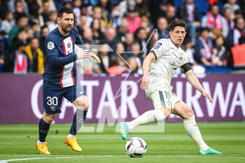 2023-04-30 - Lionel (Leo) MESSI of PSG and Laurent ABERGEL of Lorient during the French championship Ligue 1 football match between Paris Saint-Germain and FC Lorient on April 30, 2023 at Parc des Princes stadium in Paris, France - FOOTBALL - FRENCH CHAMP - PARIS SG V LORIENT - FRENCH LIGUE 1 - SOCCER