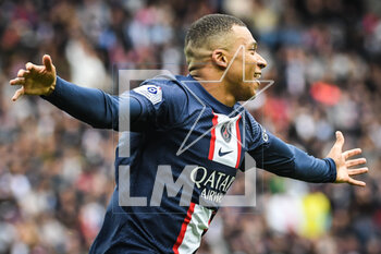 2023-04-30 - Kylian MBAPPE of PSG celebrates his goal during the French championship Ligue 1 football match between Paris Saint-Germain and FC Lorient on April 30, 2023 at Parc des Princes stadium in Paris, France - FOOTBALL - FRENCH CHAMP - PARIS SG V LORIENT - FRENCH LIGUE 1 - SOCCER