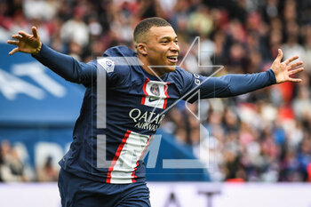 2023-04-30 - Kylian MBAPPE of PSG celebrates his goal during the French championship Ligue 1 football match between Paris Saint-Germain and FC Lorient on April 30, 2023 at Parc des Princes stadium in Paris, France - FOOTBALL - FRENCH CHAMP - PARIS SG V LORIENT - FRENCH LIGUE 1 - SOCCER