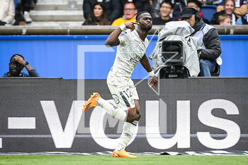 2023-04-30 - Darlin YONGWA of Lorient celebrates his goal during the French championship Ligue 1 football match between Paris Saint-Germain and FC Lorient on April 30, 2023 at Parc des Princes stadium in Paris, France - FOOTBALL - FRENCH CHAMP - PARIS SG V LORIENT - FRENCH LIGUE 1 - SOCCER