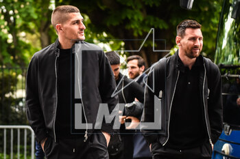 2023-04-30 - Marco VERRATTI of PSG and Lionel (Leo) MESSI of PSG during the French championship Ligue 1 football match between Paris Saint-Germain and FC Lorient on April 30, 2023 at Parc des Princes stadium in Paris, France - FOOTBALL - FRENCH CHAMP - PARIS SG V LORIENT - FRENCH LIGUE 1 - SOCCER