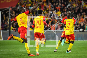 2023-05-06 - Seko FOFANA of Lens celebrate his goal with Jean ONANA of Lens, Angelo FULGINI of Lens and Deiver MACHADO of Lens during the French championship Ligue 1 football match between RC Lens and Olympique de Marseille on May 6, 2023 at Bollaert-Delelis stadium in Lens, France - FOOTBALL - FRENCH CHAMP - LENS V MARSEILLE - FRENCH LIGUE 1 - SOCCER