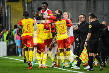 2023-05-06 - Seko FOFANA of Lens celebrate his goal with teammates and Franck HAISE of Lens during the French championship Ligue 1 football match between RC Lens and Olympique de Marseille on May 6, 2023 at Bollaert-Delelis stadium in Lens, France - FOOTBALL - FRENCH CHAMP - LENS V MARSEILLE - FRENCH LIGUE 1 - SOCCER