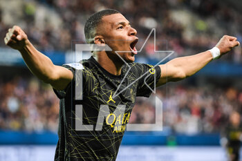 2023-05-07 - Kylian MBAPPE of PSG celebrates his goal during the French championship Ligue 1 football match between Estac Troyes and Paris Saint-Germain on May 7, 2023 at l'Aube stadium in Troyes, France - FOOTBALL - FRENCH CHAMP - TROYES V PARIS SG - FRENCH LIGUE 1 - SOCCER
