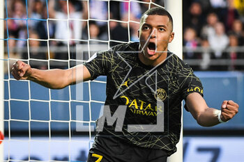 2023-05-07 - Kylian MBAPPE of PSG celebrates his goal during the French championship Ligue 1 football match between Estac Troyes and Paris Saint-Germain on May 7, 2023 at l'Aube stadium in Troyes, France - FOOTBALL - FRENCH CHAMP - TROYES V PARIS SG - FRENCH LIGUE 1 - SOCCER