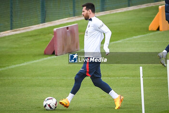 2023-05-12 - Lionel (Leo) MESSI of PSG during the training of the Paris Saint-Germain team on May 12, 2023 at Camp des Loges in Saint-Germain-en-Laye near Paris, France - FOOTBALL - TRAINING OF THE PARIS SG TEAM - FRENCH LIGUE 1 - SOCCER