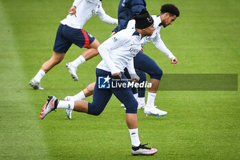 2023-05-12 - Kylian MBAPPE of PSG and Warren ZAIRE-EMERY of PSG during the training of the Paris Saint-Germain team on May 12, 2023 at Camp des Loges in Saint-Germain-en-Laye near Paris, France - FOOTBALL - TRAINING OF THE PARIS SG TEAM - FRENCH LIGUE 1 - SOCCER