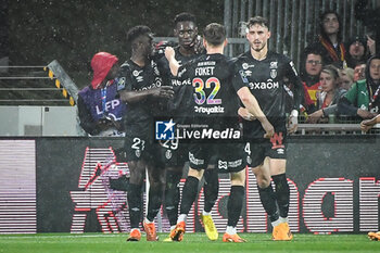 2023-05-12 - Folarin BALOGUN of Reims celebrate his goal with teammates during the French championship Ligue 1 football match between RC Lens and Stade de Reims on May 12, 2023 at Bollaert-Delelis stadium in Lens, France - FOOTBALL - FRENCH CHAMP - LENS V REIMS - FRENCH LIGUE 1 - SOCCER