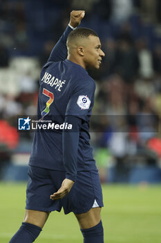 2023-05-13 - Kylian Mbappe of PSG celebrates his first goal during the French championship Ligue 1 football match between Paris Saint-Germain and AC Ajaccio on May 13, 2023 at Parc des Princes stadium in Paris, France - FOOTBALL - FRENCH CHAMP - PARIS SG V AJACCIO - FRENCH LIGUE 1 - SOCCER