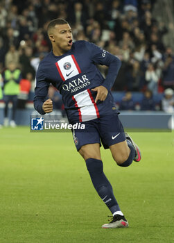2023-05-13 - Kylian Mbappe of PSG celebrates his second goal during the French championship Ligue 1 football match between Paris Saint-Germain and AC Ajaccio on May 13, 2023 at Parc des Princes stadium in Paris, France - FOOTBALL - FRENCH CHAMP - PARIS SG V AJACCIO - FRENCH LIGUE 1 - SOCCER