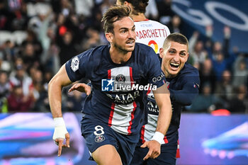 2023-05-13 - Fabian RUIZ of PSG celebrate his goal with Marco VERRATTI of PSG during the French championship Ligue 1 football match between Paris Saint-Germain and AC Ajaccio on May 13, 2023 at Parc des Princes stadium in Paris, France - FOOTBALL - FRENCH CHAMP - PARIS SG V AJACCIO - FRENCH LIGUE 1 - SOCCER