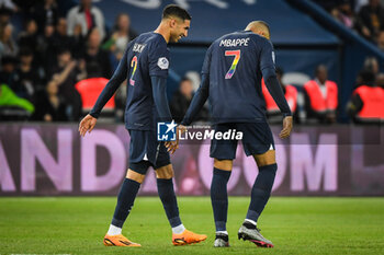 2023-05-13 - Achraf HAKIMI of PSG celebrate his goal with Kylian MBAPPE of PSG during the French championship Ligue 1 football match between Paris Saint-Germain and AC Ajaccio on May 13, 2023 at Parc des Princes stadium in Paris, France - FOOTBALL - FRENCH CHAMP - PARIS SG V AJACCIO - FRENCH LIGUE 1 - SOCCER