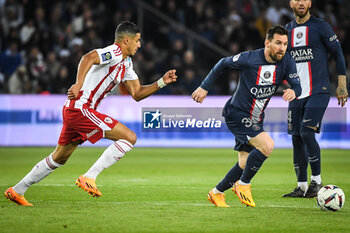 2023-05-13 - Mounaim EL IDRISSY of Ajaccio and Lionel (Leo) MESSI of PSG during the French championship Ligue 1 football match between Paris Saint-Germain and AC Ajaccio on May 13, 2023 at Parc des Princes stadium in Paris, France - FOOTBALL - FRENCH CHAMP - PARIS SG V AJACCIO - FRENCH LIGUE 1 - SOCCER