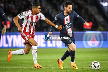 2023-05-13 - Mounaim EL IDRISSY of Ajaccio and Lionel (Leo) MESSI of PSG during the French championship Ligue 1 football match between Paris Saint-Germain and AC Ajaccio on May 13, 2023 at Parc des Princes stadium in Paris, France - FOOTBALL - FRENCH CHAMP - PARIS SG V AJACCIO - FRENCH LIGUE 1 - SOCCER