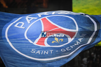 2023-05-13 - Illustration of the official flag of PSG during the French championship Ligue 1 football match between Paris Saint-Germain and AC Ajaccio on May 13, 2023 at Parc des Princes stadium in Paris, France - FOOTBALL - FRENCH CHAMP - PARIS SG V AJACCIO - FRENCH LIGUE 1 - SOCCER