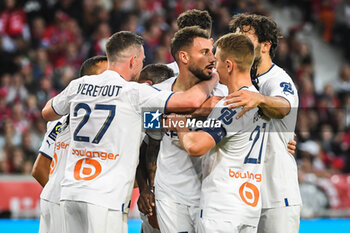 2023-05-20 - Jonathan CLAUSS of Marseille celebrate his goal with teammates during the French championship Ligue 1 football match between Losc Lille and Olympique de Marseille on May 20, 2023 at Pierre Mauroy stadium in Villeneuve-d'Ascq near Lille, France - FOOTBALL - FRENCH CHAMP - LILLE V MARSEILLE - FRENCH LIGUE 1 - SOCCER