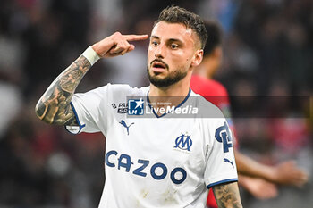 2023-05-20 - Jonathan CLAUSS of Marseille celebrates his goal during the French championship Ligue 1 football match between Losc Lille and Olympique de Marseille on May 20, 2023 at Pierre Mauroy stadium in Villeneuve-d'Ascq near Lille, France - FOOTBALL - FRENCH CHAMP - LILLE V MARSEILLE - FRENCH LIGUE 1 - SOCCER