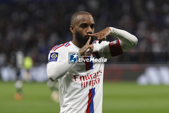 2023-05-19 - Alexandre LACAZETTE of Lyon celebrate the goal during the French championship Ligue 1 football match between Olympique Lyonnais (Lyon) and AS Monaco on May 19, 2023 at Groupama Stadium in Decines-Charpieu near Lyon, France - FOOTBALL - FRENCH CHAMP - LYON V MONACO - FRENCH LIGUE 1 - SOCCER