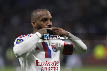 2023-05-19 - Alexandre LACAZETTE of Lyon celebrate the goal during the French championship Ligue 1 football match between Olympique Lyonnais (Lyon) and AS Monaco on May 19, 2023 at Groupama Stadium in Decines-Charpieu near Lyon, France - FOOTBALL - FRENCH CHAMP - LYON V MONACO - FRENCH LIGUE 1 - SOCCER