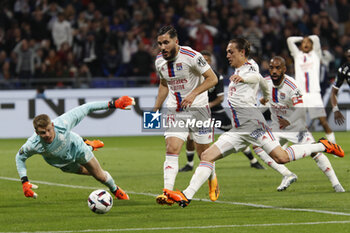 19/05/2023 - Maxence CAQUERET of Lyon goal and Alexander NUBEL of Monaco and Rayan CHERKI of Lyon during the French championship Ligue 1 football match between Olympique Lyonnais (Lyon) and AS Monaco on May 19, 2023 at Groupama Stadium in Decines-Charpieu near Lyon, France - FOOTBALL - FRENCH CHAMP - LYON V MONACO - FRENCH LIGUE 1 - CALCIO