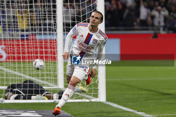 2023-05-19 - Maxence CAQUERET of Lyon celebrate a goal during the French championship Ligue 1 football match between Olympique Lyonnais (Lyon) and AS Monaco on May 19, 2023 at Groupama Stadium in Decines-Charpieu near Lyon, France - FOOTBALL - FRENCH CHAMP - LYON V MONACO - FRENCH LIGUE 1 - SOCCER