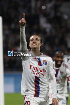 2023-05-19 - Maxence CAQUERET of Lyon celebrate a goal during the French championship Ligue 1 football match between Olympique Lyonnais (Lyon) and AS Monaco on May 19, 2023 at Groupama Stadium in Decines-Charpieu near Lyon, France - FOOTBALL - FRENCH CHAMP - LYON V MONACO - FRENCH LIGUE 1 - SOCCER