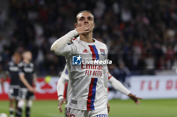 19/05/2023 - Maxence CAQUERET of Lyon celebrate a goal during the French championship Ligue 1 football match between Olympique Lyonnais (Lyon) and AS Monaco on May 19, 2023 at Groupama Stadium in Decines-Charpieu near Lyon, France - FOOTBALL - FRENCH CHAMP - LYON V MONACO - FRENCH LIGUE 1 - CALCIO