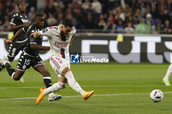 19/05/2023 - Rayan CHERKI of Lyon and Eliot MATAZO of Monaco during the French championship Ligue 1 football match between Olympique Lyonnais (Lyon) and AS Monaco on May 19, 2023 at Groupama Stadium in Decines-Charpieu near Lyon, France - FOOTBALL - FRENCH CHAMP - LYON V MONACO - FRENCH LIGUE 1 - CALCIO