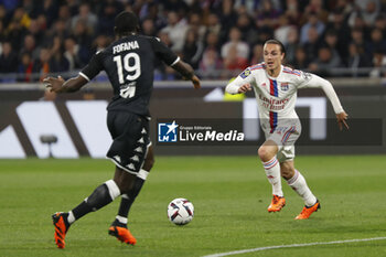 2023-05-19 - Maxence CAQUERET of Lyon during the French championship Ligue 1 football match between Olympique Lyonnais (Lyon) and AS Monaco on May 19, 2023 at Groupama Stadium in Decines-Charpieu near Lyon, France - FOOTBALL - FRENCH CHAMP - LYON V MONACO - FRENCH LIGUE 1 - SOCCER