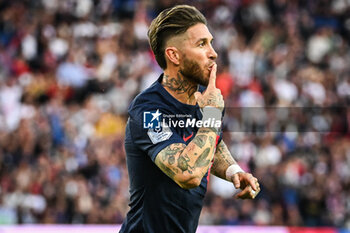 2023-06-03 - Sergio RAMOS of PSG celebrates his goal during the French championship Ligue 1 football match between Paris Saint-Germain and Clermont Foot 63 on June 3, 2023 at Parc des Princes stadium in Paris, France - FOOTBALL - FRENCH CHAMP - PARIS SG V CLERMONT - FRENCH LIGUE 1 - SOCCER
