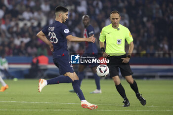 2023-06-03 - Carlos Soler of PSG, referee Thomas Leonard during the French championship Ligue 1 football match between Paris Saint-Germain (PSG) and Clermont Foot 63 on June 3, 2023 at Parc des Princes stadium in Paris, France - FOOTBALL - FRENCH CHAMP - PARIS SG V CLERMONT - FRENCH LIGUE 1 - SOCCER